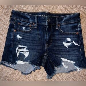 American Eagle Outfitters Dark Indigo Distressed Denim Cutoff Shorts